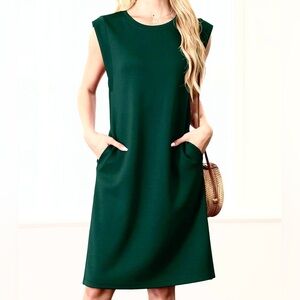 Dark Green Sleeveless Midi Dress with Pockets Size M NWOT
